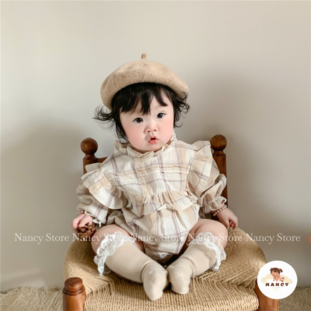 Áo romper liền thân dài tay cho bé gái 2 họa tiết kẻ caro và hoa nhí cho bé từ 5-12kg A1021 NANCY ST