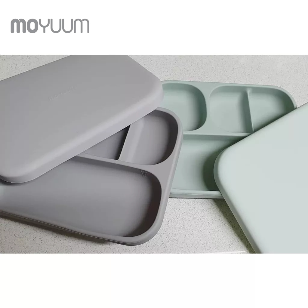 Khay ăn dặm MOYUUM Silicone cao cấp cho bé từ 6m có nắp đậy/ đế hít