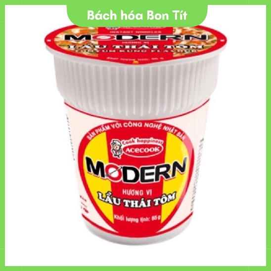 Mì ly Modern lẩu thái tôm, Riêu Cua Acecook 65g tiện lợi