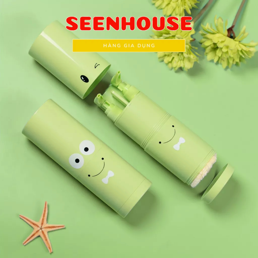 Hộp tiện ích du lịch hình con ếch đựng dụng cụ vệ sinh cá nhân & mỹ phẩm, Cốc đựng bàn chải, kem đánh răng