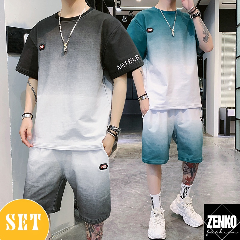 Bộ Quần Áo Thun Thể Thao Nam Mùa Hè Ngắn Tay AHTELB Phối Màu Loang Dáng Hiphop Trẻ Trung Sành Điệu Zenkonam QA NAM 086