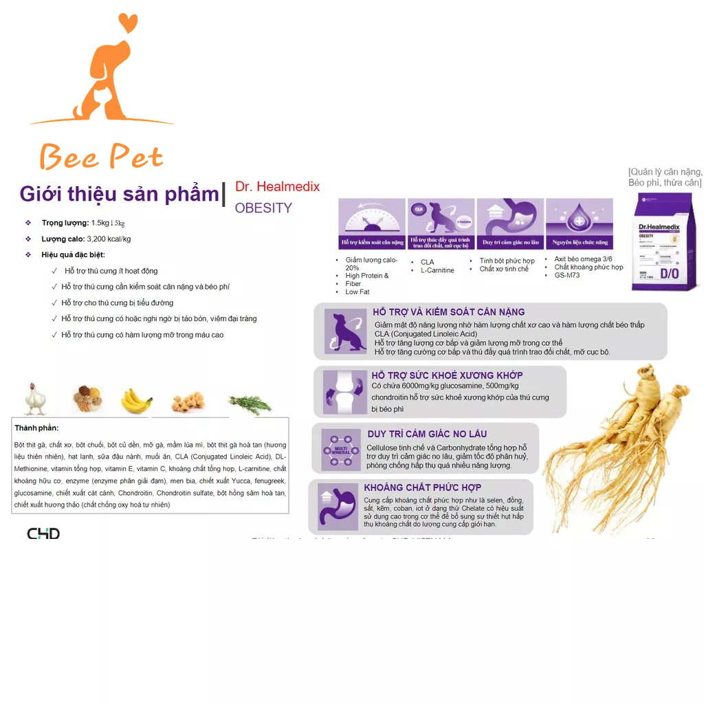 HẠT DR.HEALMEDIX OBESITY CANINE 1.5KG - HẠT GIẢM CÂN CHÓ XUẤT XỨ HÀN QUỐC