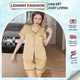Bộ pijama, bộ đồ ngủ nữ lụa satin tay cộc quần đùi có đáp full viền chất lụa mềm mịn, thoáng mát, không nhăn
