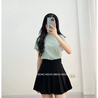 Áo len gân cộc tay cổ 2 phân basic Miho studio