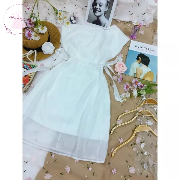 Đầm lệch vai thắt nơ eo thiết kế cao cấp