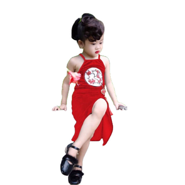 Váy nhung bé gái, váy sườn xám Trung hoa dễ thương, chất nhung đẹp