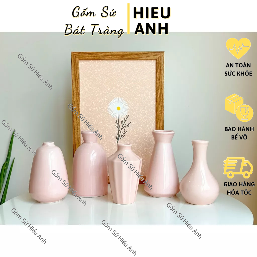 Lọ Hoa MIni Màu Pastel Decor Gốm Sứ Bát Tràng, Bình Hoa Nhỏ Xinh Trang Trí Để Bàn Học, Bàn Làm Việc Nhiều Mẫu Mã