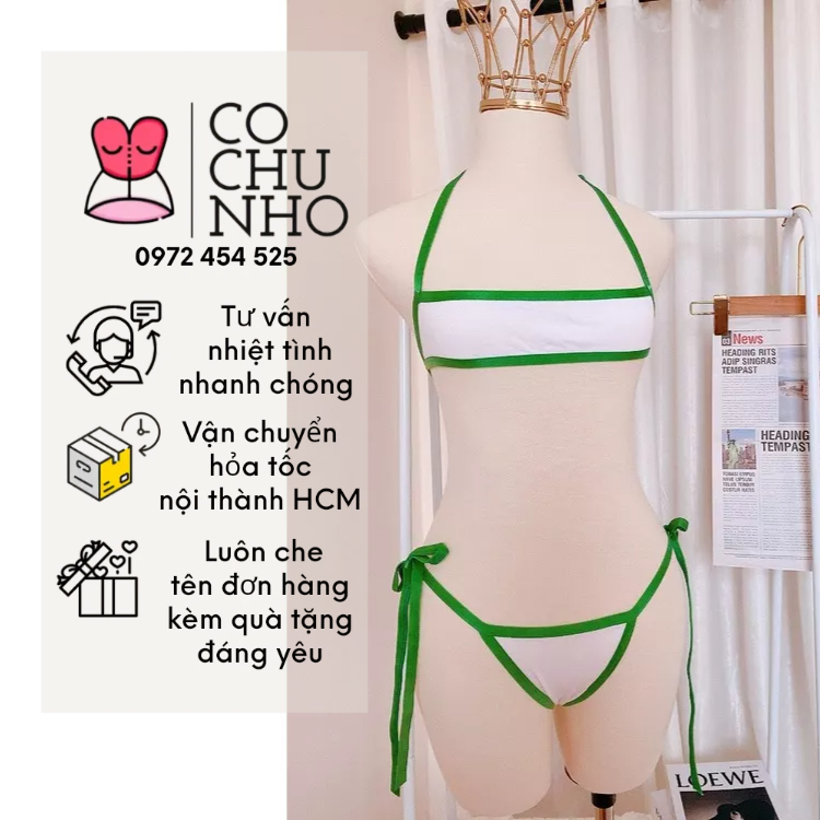 DƯỚI 100kg - BK034 - Set áo kèm chíp sexy - Bộ đồ lót lọt khe bikini hai mảnh vải cotton mềm - cochunhoquan11 | BigBuy360 - bigbuy360.vn