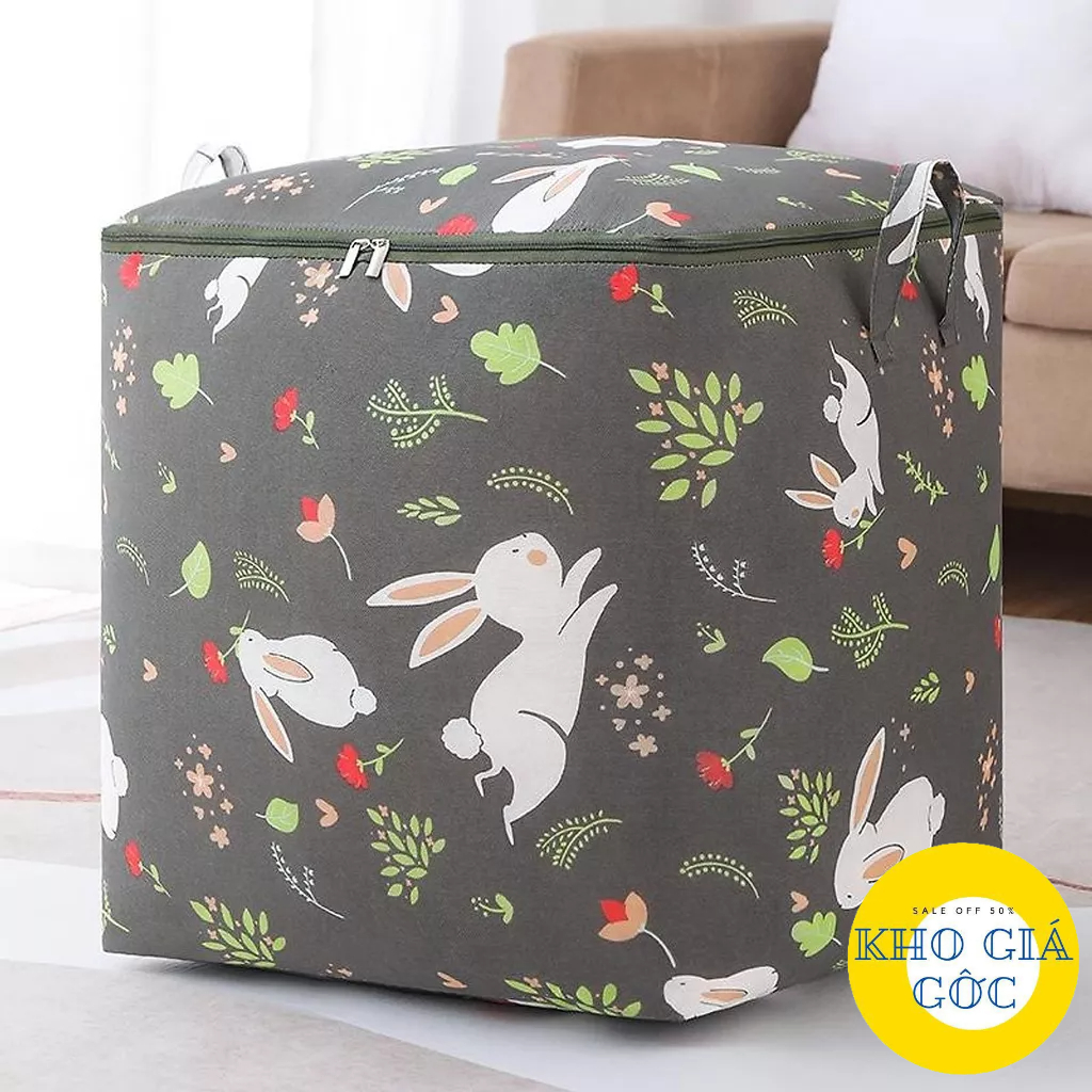 TÚI ĐỰNG QUẦN ÁO CHĂN MÀN CÓ KHOÁ KÉO HÌNH NGỘ NGHĨNH SIZE 100L KHOGIAGOC