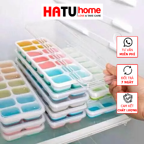 Khay làm đá silicon chống dính có nắp đạy đựng đồ ăn dặm cho bé tiện dụng