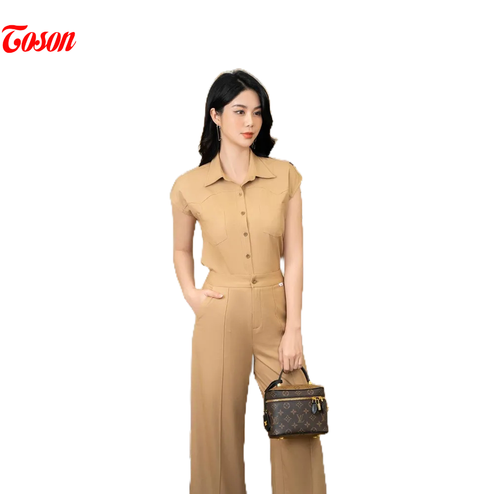 Bộ vàng cốm xước nhật, áo vai chờm và quần culottes Limitted Toson B1233E8