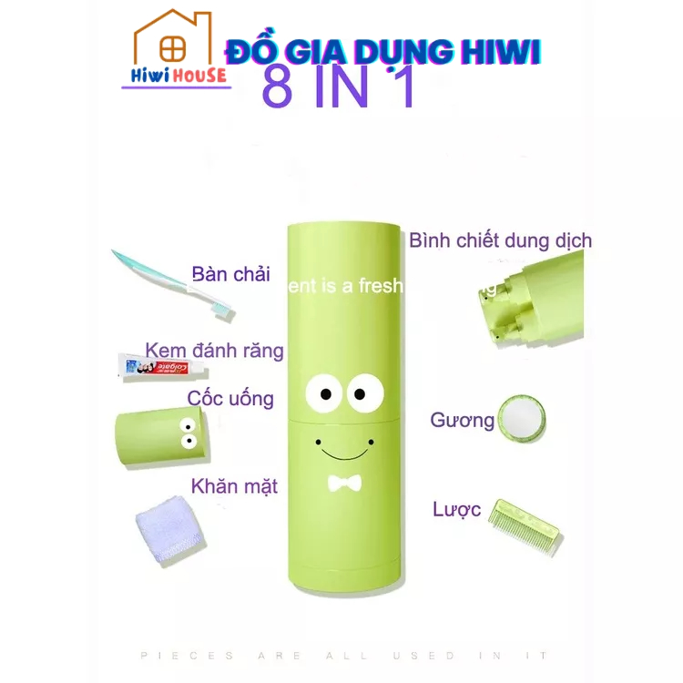 Bộ chiết mỹ phẩm dầu gội đi du lịch tiện ích đa năng kèm lược gương cốc hình con ếch xanh