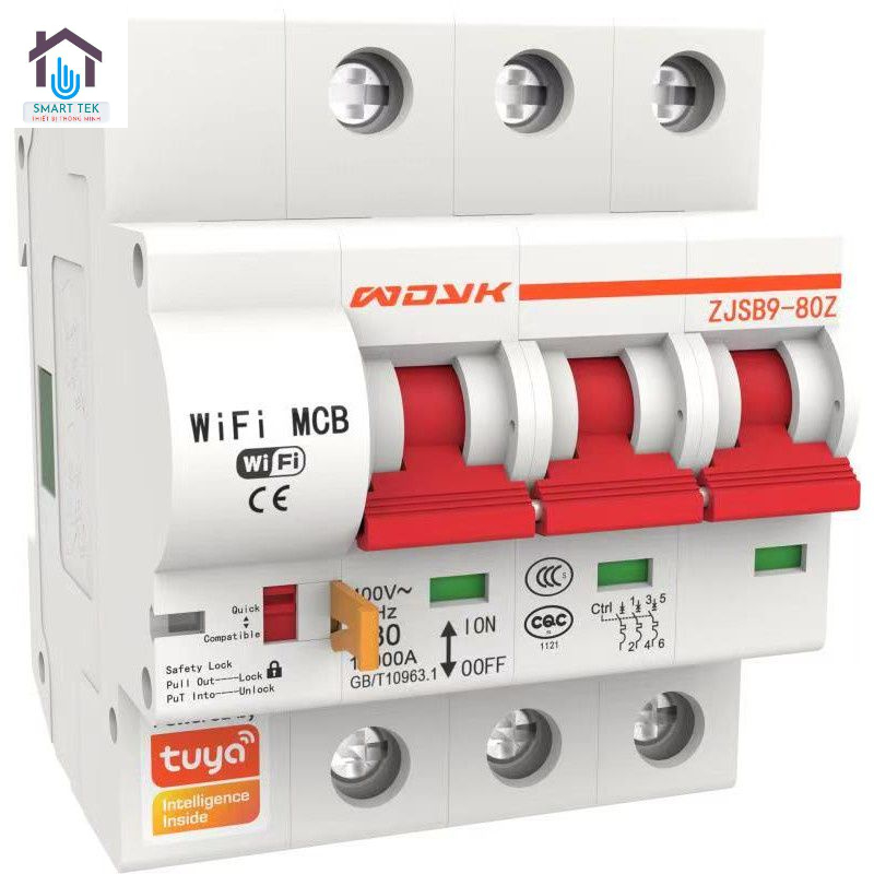 Aptomat CB Cầu Dao Tổng Thông Minh Wifi/Zigbee Tuya 1P-2P-3P 40A-63A-80A Đo Điện Áp, Điều Khiển Từ Xa Qua App Smart Life
