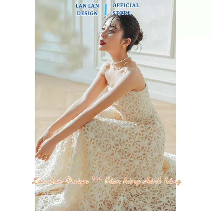Váy ren hai dây Lan Lan Design hàng thiết kế cao cấp chất liệu dày dặn size SML