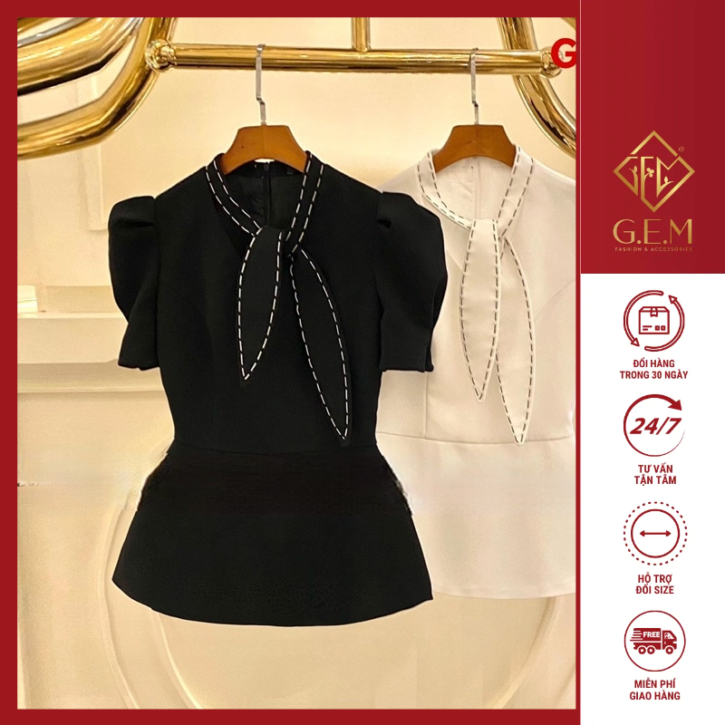 Áo nơ cổ G494 chất liệu vải xốp hàn quốc rất mát tôn dáng che bụng mỡ - GEM Fashion