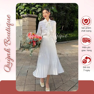 Chân váy quạt dập ly dài midi vintage lịch sự - chân váy xếp ly đi làm hay chơi váy 2 lớp