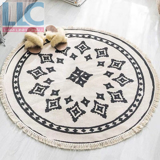 Thảm Tròn Cotton Tua Rua Thổ Cẩm Phong Cách Bắc Âu