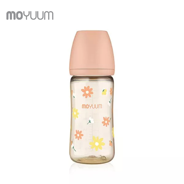 Bình sữa MOYUUM nhựa PPSU 270ml núm 2-5m phiên bản Hoa cúc Hồng