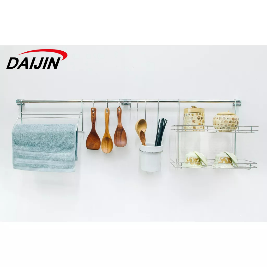 Thanh HANGER treo tường đa năng nhà bếp gồm 3 giá: treo khăn, móc treo, kệ gia vị