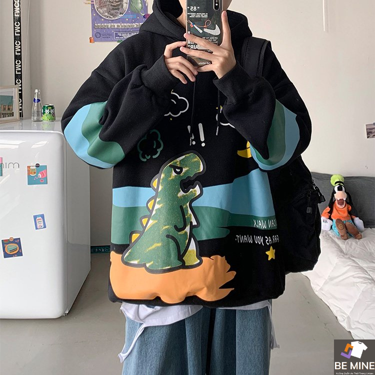 Áo Hoodie Nón Chui Trùm Đầu Nữ Nam Unisex Chất Vải Nỉ Poly Unisex Nam Nữ, Khủng Long WAH033