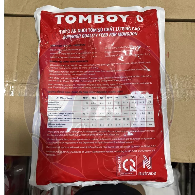 THỨC ĂN CÁM DẠNG VIÊN CHO TÔM SÚ TOMBOY SỐ 0 BỊCH 1kg