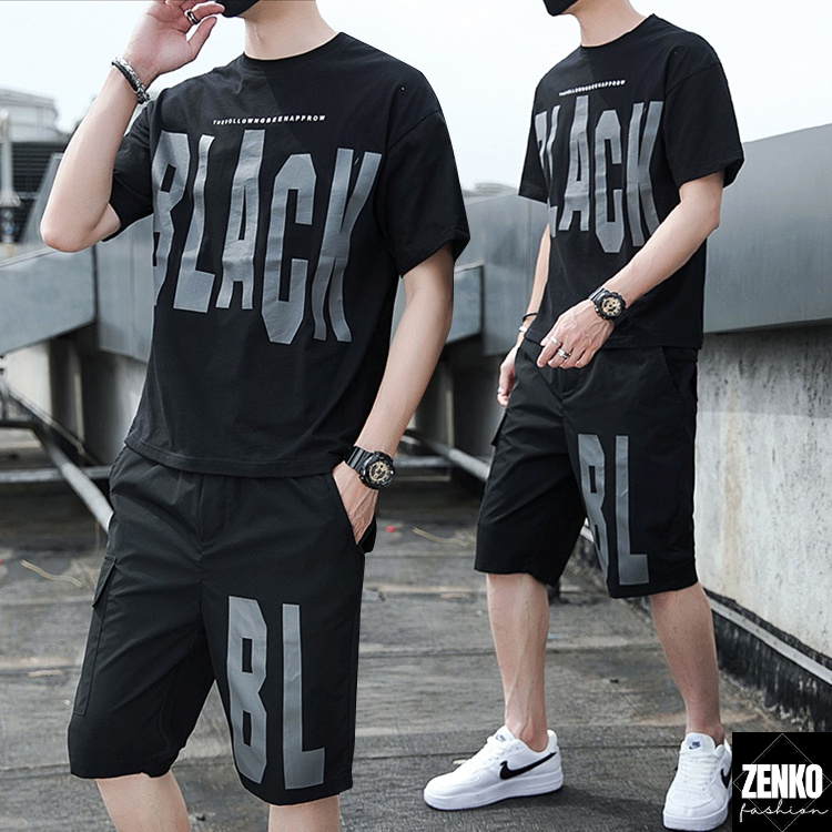 Bộ Quần Áo Thun Nam Ngắn Họa Tiết Chữ BLACK Phong Cách Zenkonam MEN QA 151