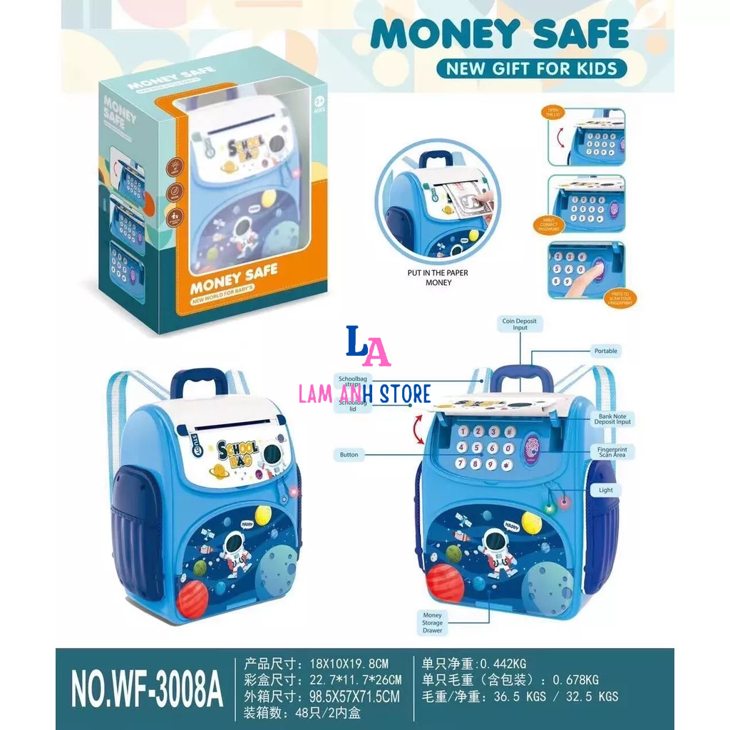 Balo két sắt vân tay tiết kiệm tiền của Lam Anh Store-TẶNG KÈM PIN- Quà tặng dành cho các bé đáng yêu