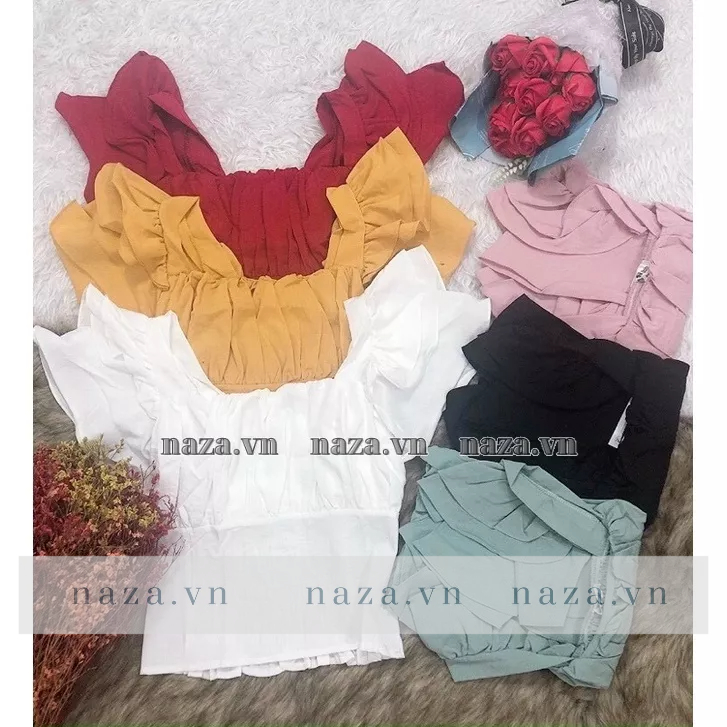 Áo Kiểu Tiểu Thư Siêu Xinh Thiết Kế Tay Bèo Ba Tầng Kiểu Cánh Tiên, Chất Đũi xước Mềm
