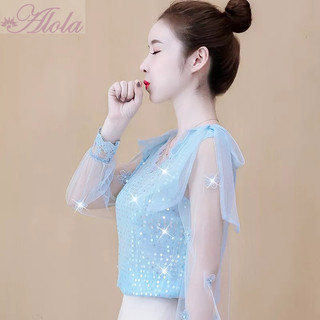 Thanh lý Áo sơ mi/ áo kiểu nữ/áo công sở cổ chữ V ren tay ren dài