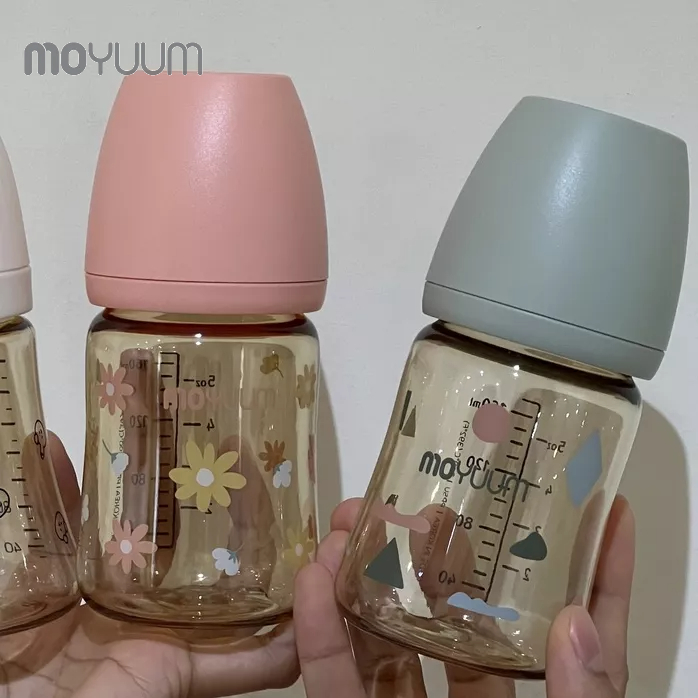 Bình sữa MOYUUM nhựa PPSU 170ml núm 0-3m phiên bản Hoa cúc Hồng