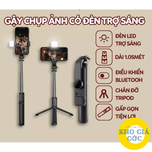 Gậy chụp ảnh 3 chân, gậy tự sướng có đèn led trợ sáng bluetooth điều khiển từ xa xoay nhiều góc độ khogiagoc
