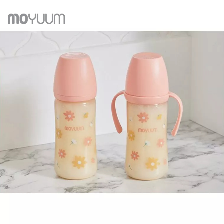 Bình sữa MOYUUM nhựa PPSU 270ml núm 2-5m phiên bản Hoa cúc Hồng