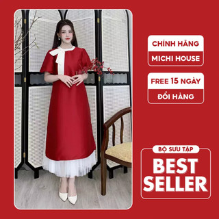 Đầm Suông A Dáng Áo Dài Cách Tân Michi House Váy Xuông Màu Đỏ Dự Tiệc Mặc Đi Lễ Tết Đều Xinh Freesize V551