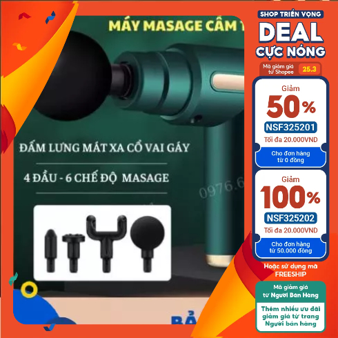 ( Giá rẻ ) Máy Mát Xa Cầm Tay Súng Massage Toàn Thân 6 Cấp Độ Chuyên Sâu Vai Lưng Giảm Đau Cơ Đèn Rọ