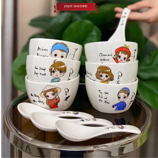 Chén sứ cho bé , bát sứ ăn cơm hình gia đình bố, mẹ, anh trai, chị gái, em gái, em trai.
