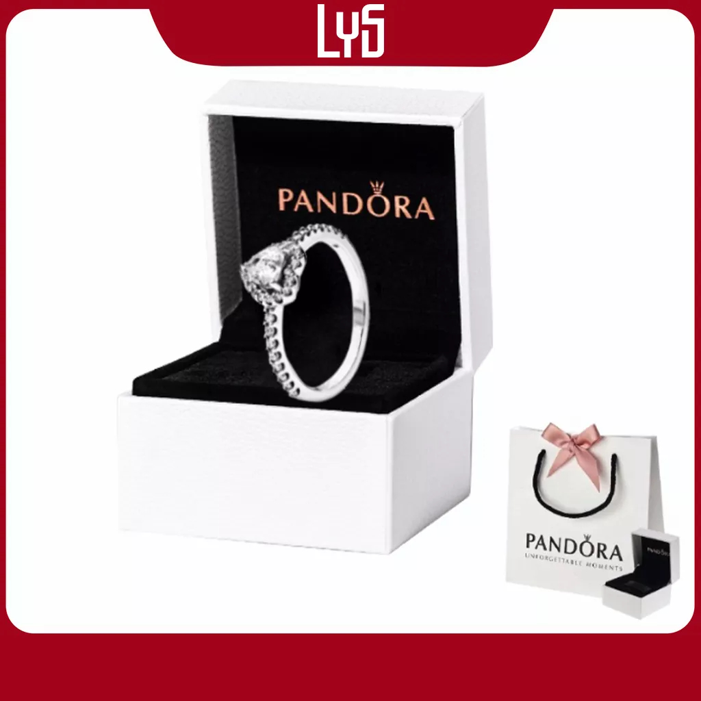 Nhẫn Pandora White Heart Stone Silver Ring Fullbox 8042 - Nhẫn Nữ Bạc