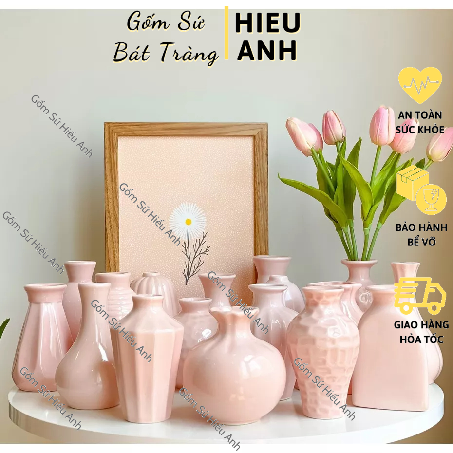Lọ Hoa MIni Màu Pastel Decor Gốm Sứ Bát Tràng, Bình Hoa Nhỏ Xinh Trang Trí Để Bàn Học, Bàn Làm Việc Nhiều Mẫu Mã