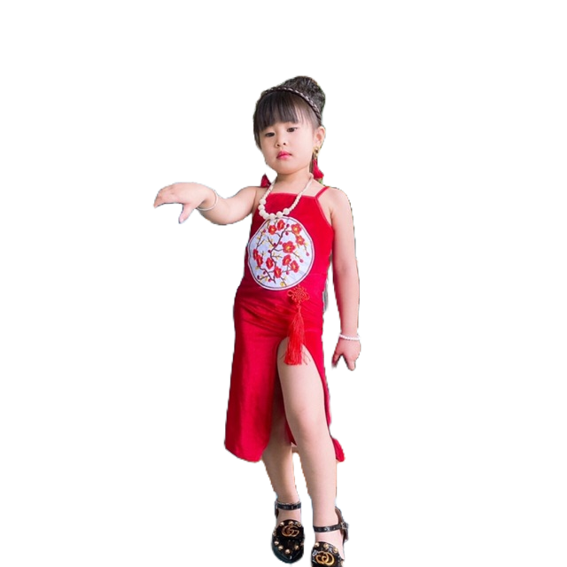 Váy nhung bé gái, váy sườn xám Trung hoa dễ thương, chất nhung đẹp