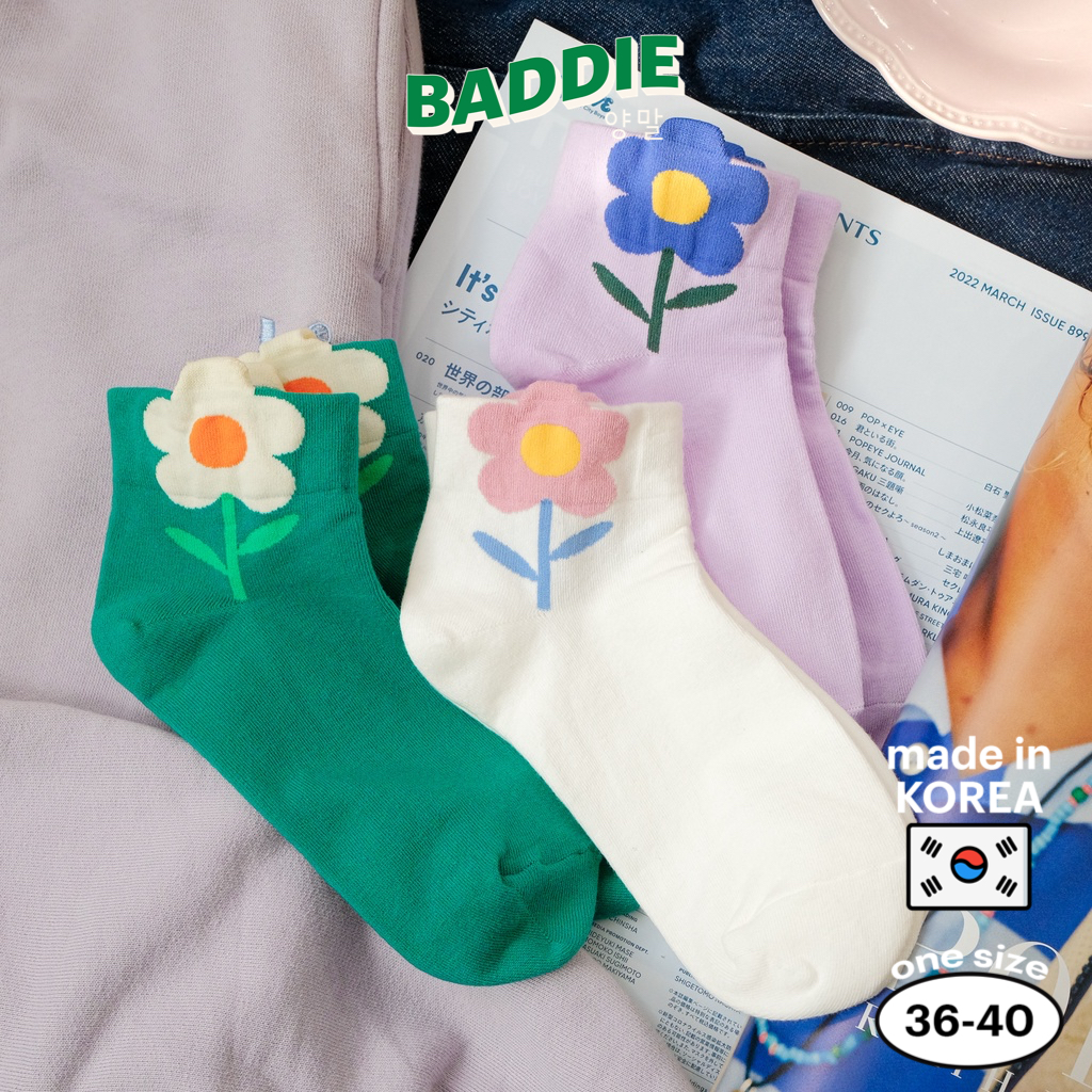 EASY FLOWER - Tất vớ thấp cổ nữ qua mắt cá chân, hình bông hoa, màu rực rỡ phù hợp xuân hè, nhập khẩu Hàn Quốc
