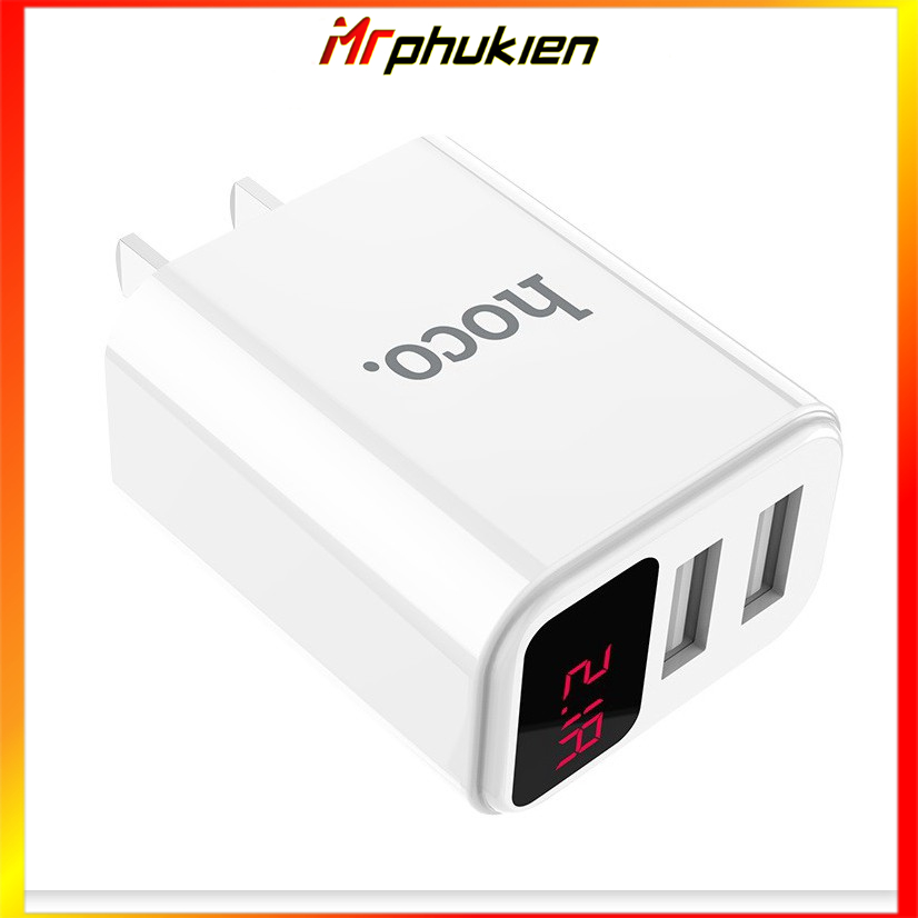 Cốc sạc 2 cổng Hoco C63 hỗ trợ sạc nhanh 2.1A có màn hình LED hiển thị điện áp sạc - MrPhukien