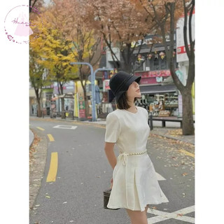 ĐẦM THIẾT KẾ TRẮNG ĐEN KÈM ĐAI EO