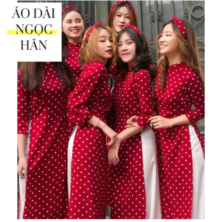 ÁO DÀI 3D LỤA NHẬT CHẤM BI ĐỎ TAY LỠ Q07