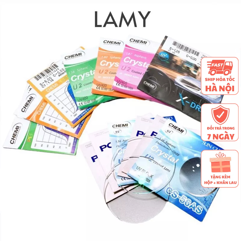 Tròng kính cận Chemi Hàn Quốc chống xước, tia uv và ánh sáng xanh - Cắt mắt kính cận loạn theo yêu cầu