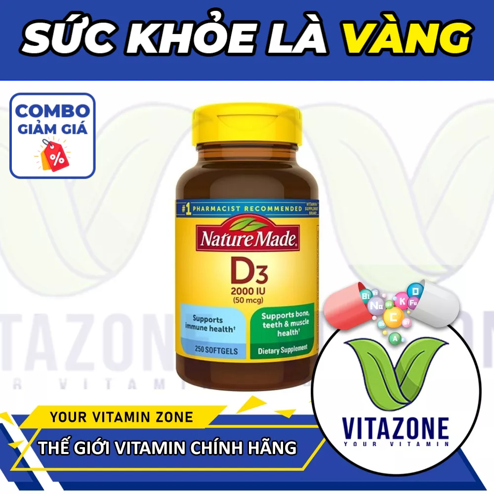 Viên uống Nature Made Vitamin D3 2000iu (50mcg), hộp 250 viên