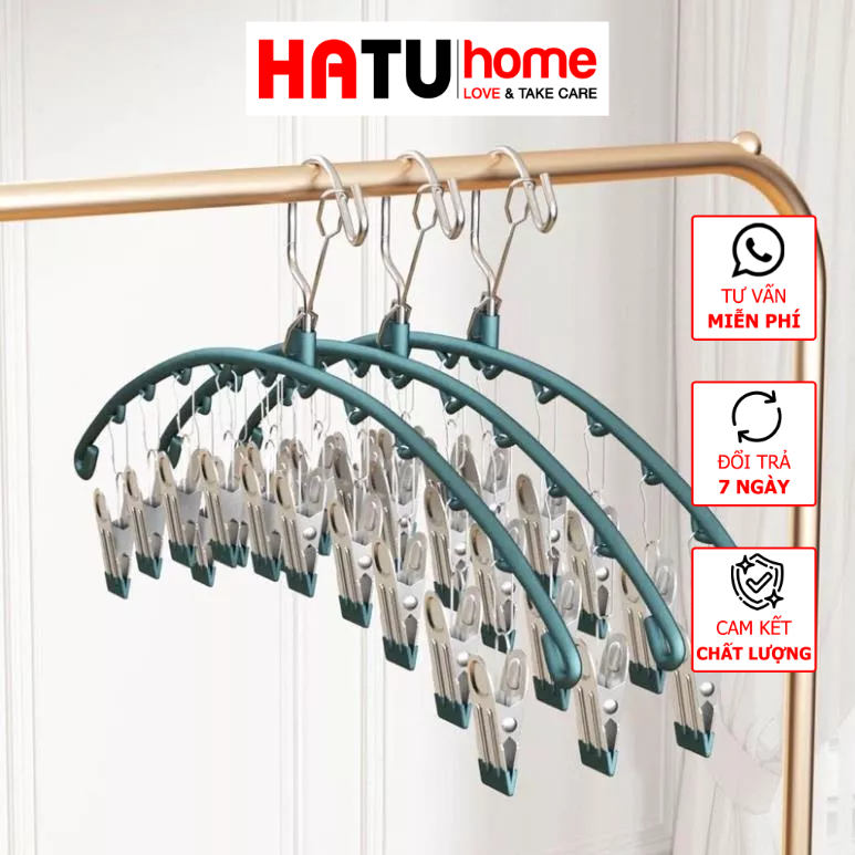 Móc phơi quần áo tất vớ hình vòng cung nhiều kẹp tiện lợi có khóa chống trượt