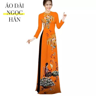 Áo dài truyền thống nữ cổ tròn họa tiết 3D sắc nét
