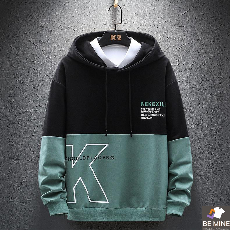 Áo Hoodie Nón Chui Trùm Đầu Nữ Nam Unisex Chất Vải Nỉ Poly Chữ K Đen Xanh MEN TOP 154