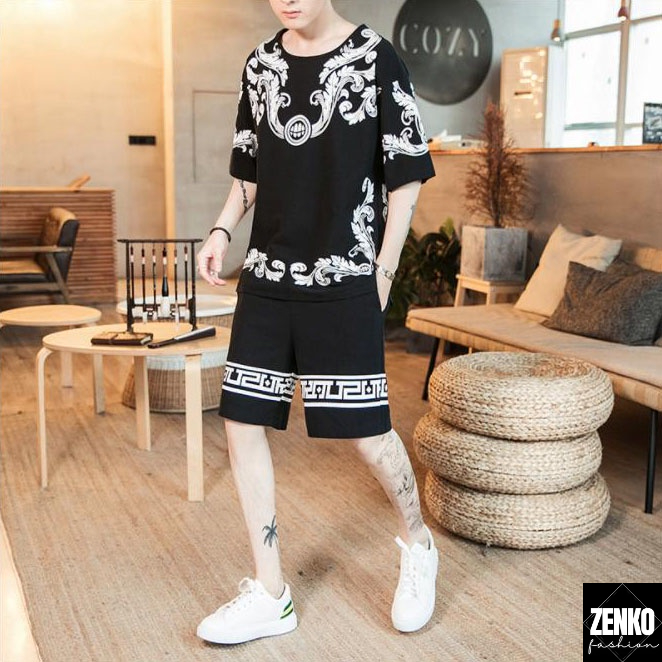 Bộ Quần Áo Thun Nam Ngắn Họa Tiết Hoa Văn Thời Trang Zenkonam MEN QA 144