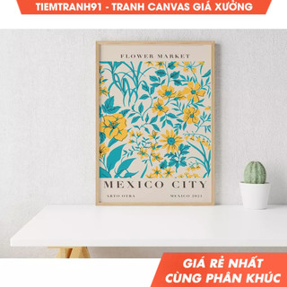 Tranh treo tường, Flower Market Art, Mexico City Poster, Mexico Travel Poster, Mexico Watercolor Wall Art.