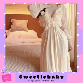 𝑺𝒘𝒆𝒆𝒕𝒊𝒆𝒃𝒂𝒃𝒚 váy ngủ mặc nhà xẻ lưng phối ren cổ v quảng châu